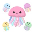 Mother and Four Baby Jellyfish Royalty Free Stock Photo